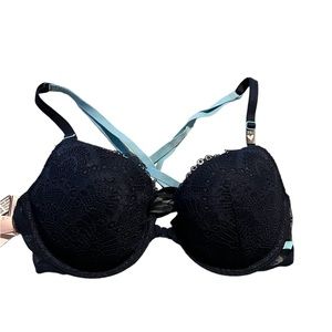 Victoria Secret navy lace push bra 34C NWT